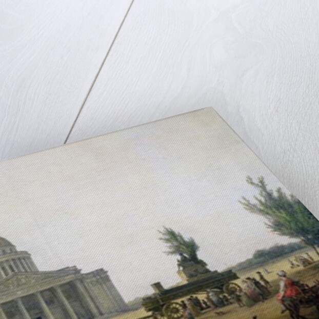 View of the Pantheon in Paris with a carriage bearing a statue of Jean-Jacques Rousseau, c.1792 by Jean-Baptiste Hilair