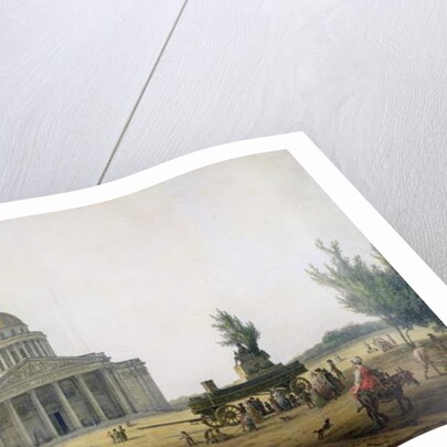 View of the Pantheon in Paris with a carriage bearing a statue of Jean-Jacques Rousseau, c.1792 by Jean-Baptiste Hilair