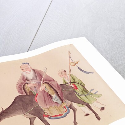 Lao-Tzu on his buffalo, followed by a disciple by School Chinese
