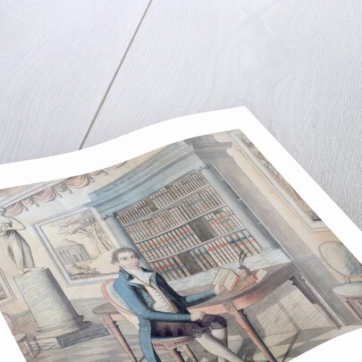 Gentleman reading in his library by French School