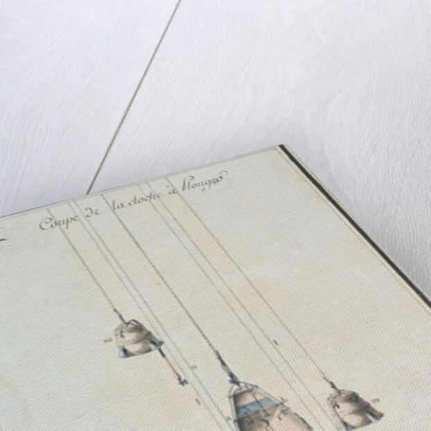 Cross-sectional drawing of a diving bell, 1785 by French School