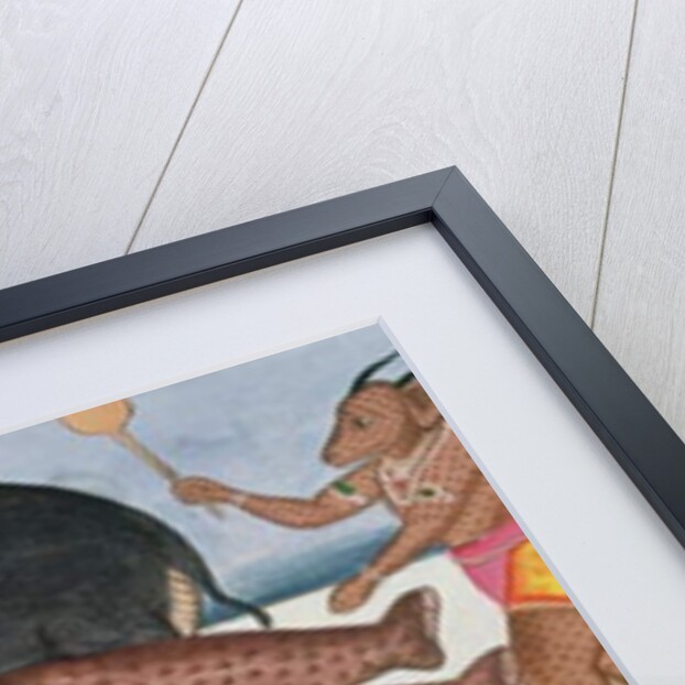 Ramayana scene: a group of demons awakening their prince in hibernation by School Indian