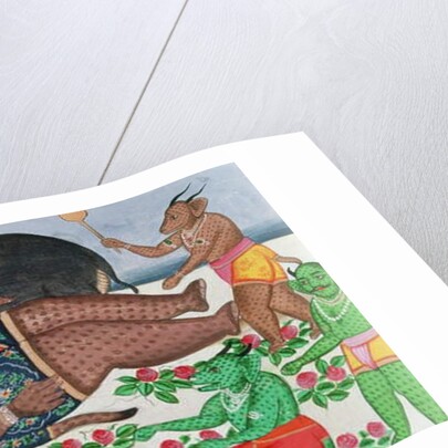 Ramayana scene: a group of demons awakening their prince in hibernation by School Indian