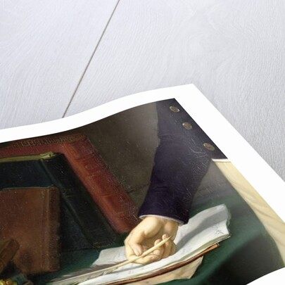 Man holding a pen in his right hand, c.1830-40 by French School