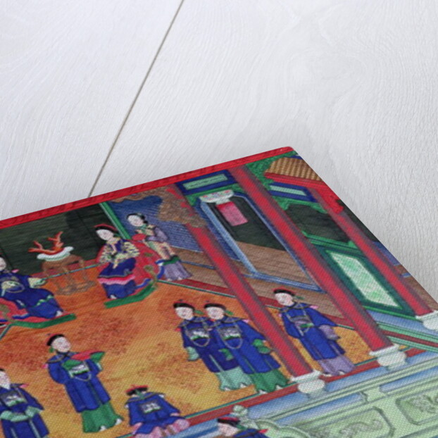 Scene depicting a Chinese imperial official at home seated with his wife by School Chinese