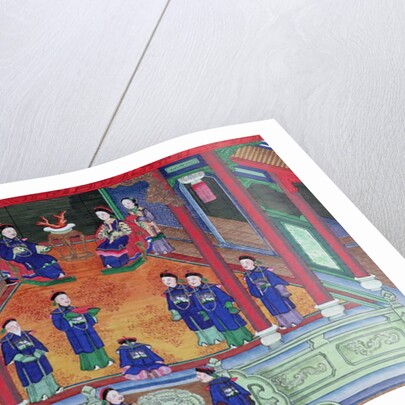 Scene depicting a Chinese imperial official at home seated with his wife by School Chinese