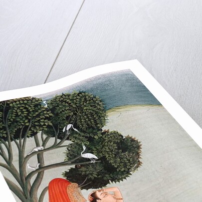 Indian lady at her toilet dressing her hair by Indian School