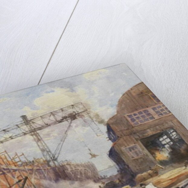 Polson Iron Work Yard, Ship War Hydra on Stocks, 1918 by Robert Ford Gagen