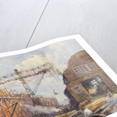 Polson Iron Work Yard, Ship War Hydra on Stocks, 1918 by Robert Ford Gagen