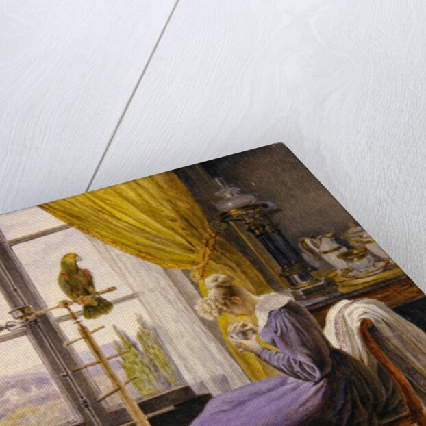 A Woman Feeding a Parrot in an Interior, c.1820 by French School