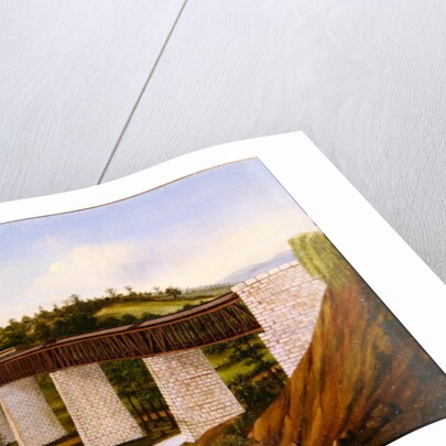 View of a covered bridge and railroad, c.1870 by American School
