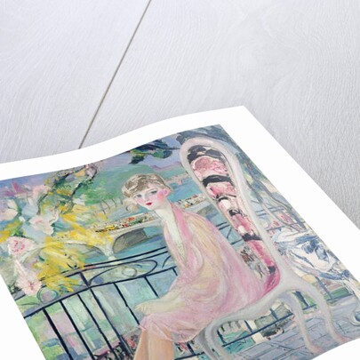 Portrait of Dolly Davis on a balcony in front of the old bridge of Alma by Jacqueline Marval