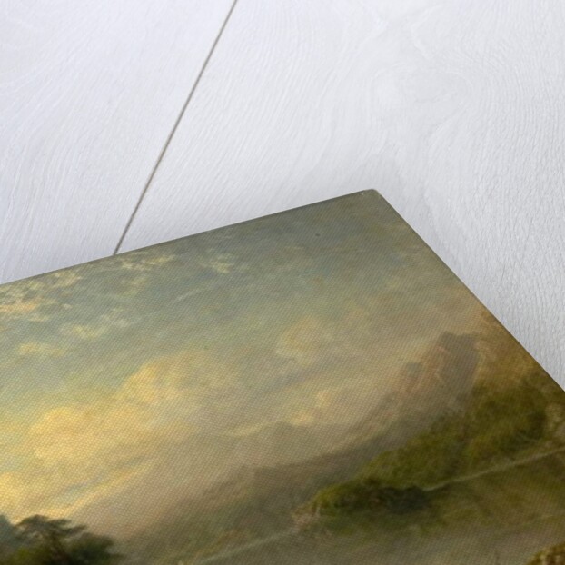 Lake Scene with Ruined Castle and Mountains, 19th century by George F. Buchanan