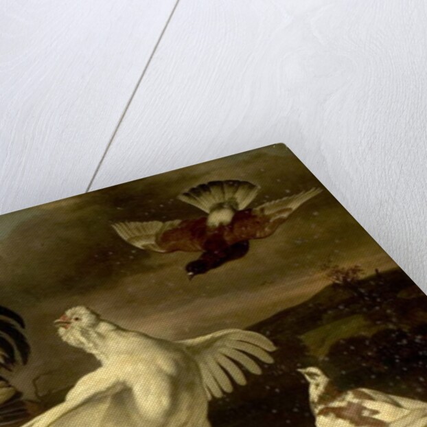 Cock and Hen with Chickens and Pigeons by Johannes Spruyt