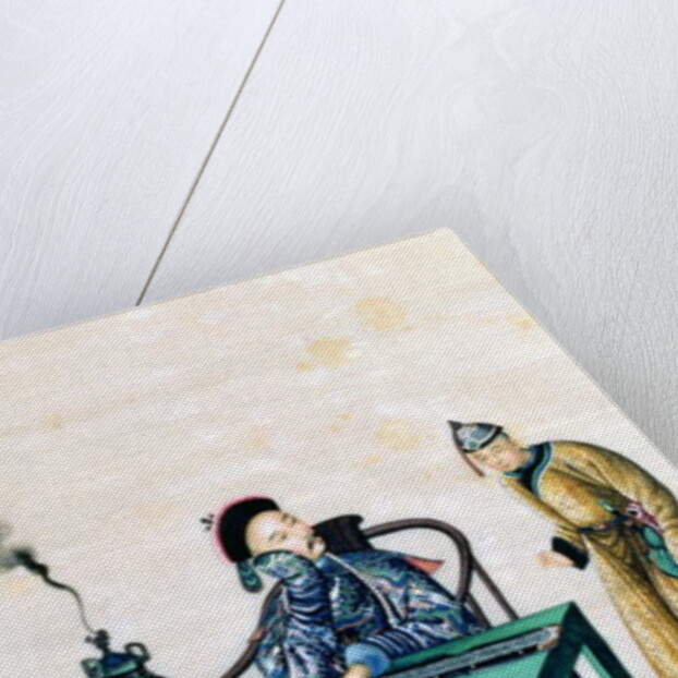 Man with a Long Zither at a Table, with a Servant by School Chinese