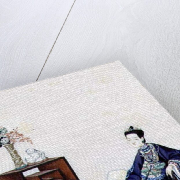 Lady Reclining with a Servant Playing a Musical Instrument by School Chinese