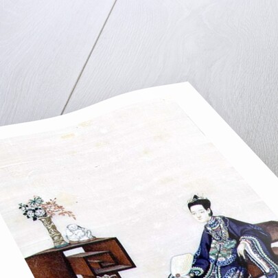 Lady Reclining with a Servant Playing a Musical Instrument by School Chinese