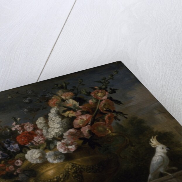 Still life with flowers in an urn, with a cockatoo, on a ledge, c.1699 by Jakob Bogdani or Bogdany