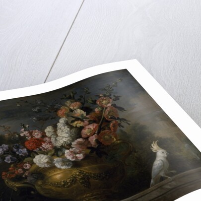 Still life with flowers in an urn, with a cockatoo, on a ledge, c.1699 by Jakob Bogdani or Bogdany