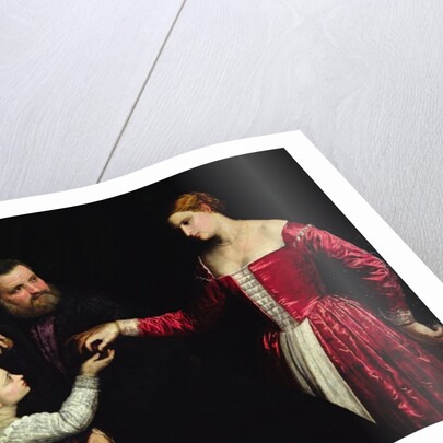 A lady and gentleman with their daughter by Paris Bordone