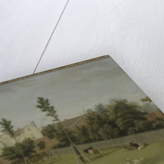 View of the new villa, old house and stables from across Burlington Lane, Chiswick Villa by Pieter Andreas Rysbrack