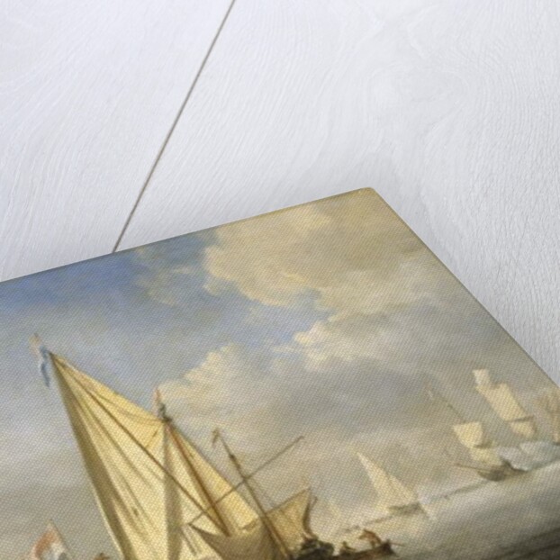 Shipping in a calm with a States Yacht off the end of a pier, c.1680 by Willem van de the Younger Velde
