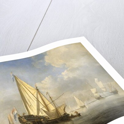 Shipping in a calm with a States Yacht off the end of a pier, c.1680 by Willem van de the Younger Velde