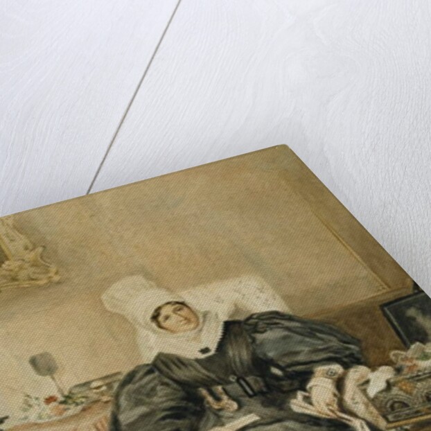 Portrait of a lady by a table with a dog by William Henry Hunt