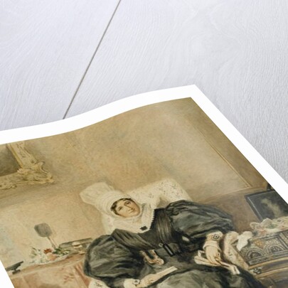 Portrait of a lady by a table with a dog by William Henry Hunt