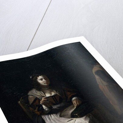 A woman sewing by Michael (attr. to) Sweerts