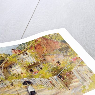 Cottages - a row of cottages with a figure and other children playing by William Stephen Coleman