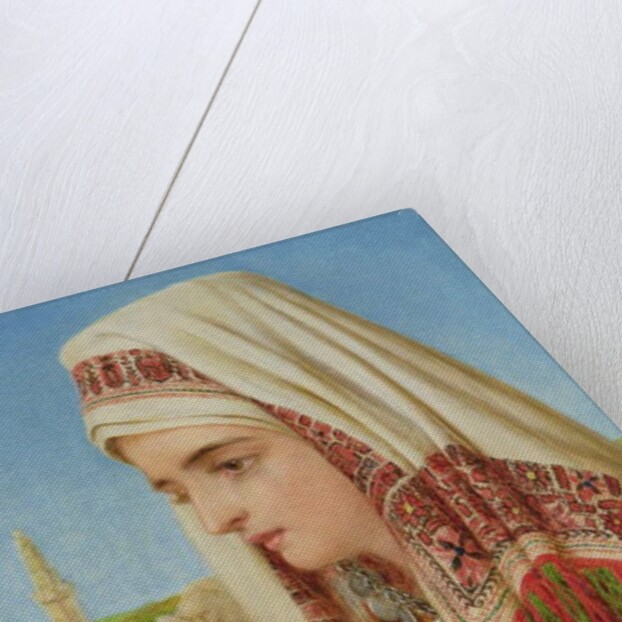 An Arab Woman with a head shawl carrying a water jug by William Gale