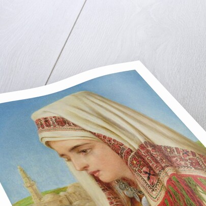 An Arab Woman with a head shawl carrying a water jug by William Gale