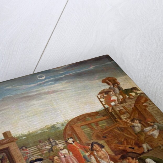 Courtyard with machines for fulling fabrics by Italian School