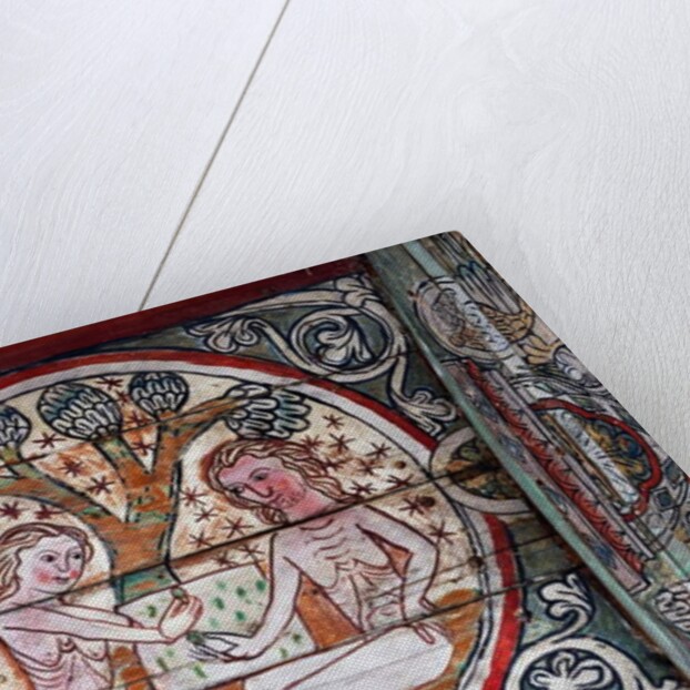 Adam and Eve in Garden of Eden, decoration from Al Stavkirke, Norway by school Scandinavian