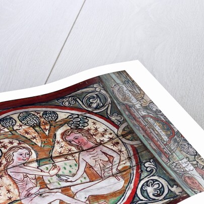 Adam and Eve in Garden of Eden, decoration from Al Stavkirke, Norway by school Scandinavian