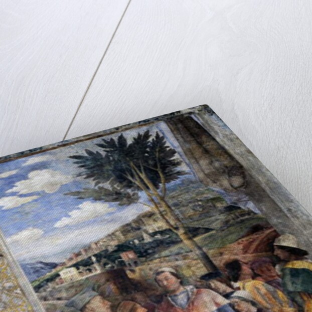 L. Gonzaga, his sons Cardinal Francesco Gonzaga, Federico I Gonzaga, Francesco, Sigismondo, on right, Holy Roman Emperor Frederick III, Christian I of Denmark, Meeting wall by Andrea Mantegna