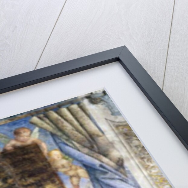 Winged cherubs holding the dedicatory plaque, detail from the Meeting wall, central part, 1465-1474 by Andrea Mantegna