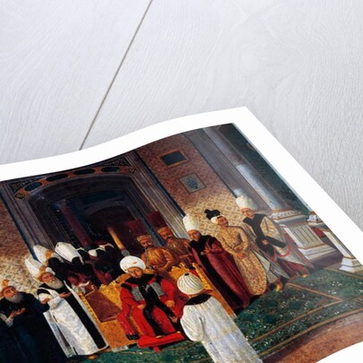Suleiman III receiving dignitaries under canopy of Gate of Felicity in Topkapi by Konstantin Kapidagli