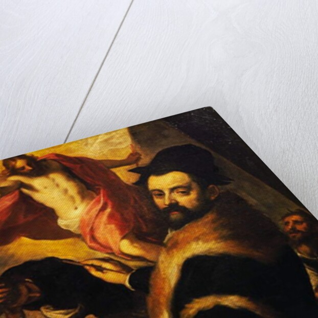 Self-portrait while painting Resurrection, 1580 by Palma Il Giovane