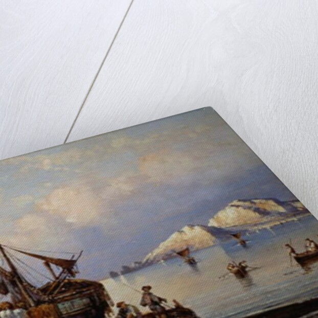 Fishermen in Nerano with Capri island in background by Consalvo Carelli