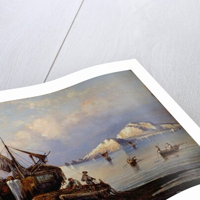 Fishermen in Nerano with Capri island in background by Consalvo Carelli