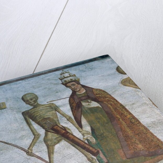 Death asking the Pope to dance, detail from The Dance of Death, 1539 by Simone II Baschenis