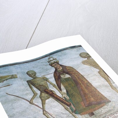 Death asking the Pope to dance, detail from The Dance of Death, 1539 by Simone II Baschenis