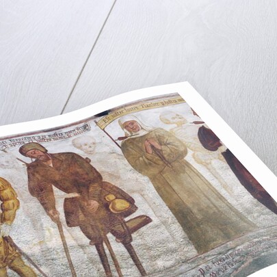 Death with the young man, the beggar, and the nun, detail from The Dance of Death, 1539 by Simone II Baschenis