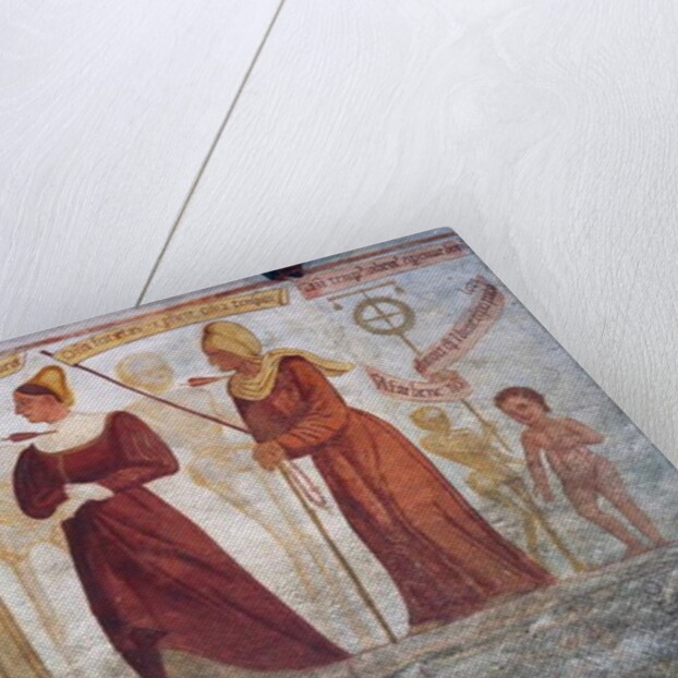 Death with the lame man, the nun, the young woman, the old woman and the child by Simone II Baschenis