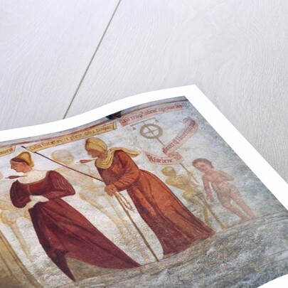 Death with the lame man, the nun, the young woman, the old woman and the child by Simone II Baschenis