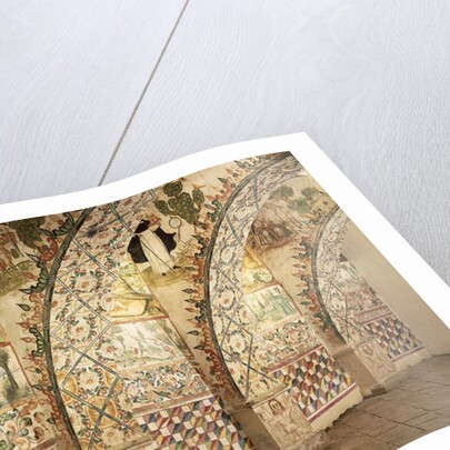 Chapel frescoes depicting religious and daily life scenes by School Peruvian