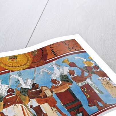 Reconstruction of the Bonampak frescoes showing a procession of musicians by Mayan