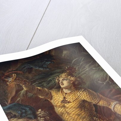 Sigurd killing the dragon Fafuir by holding the Gram sword, detail by Wilhelm Hauschild